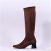 Miss Elastic Fax Block Pull On Long Boot - Brown Suede